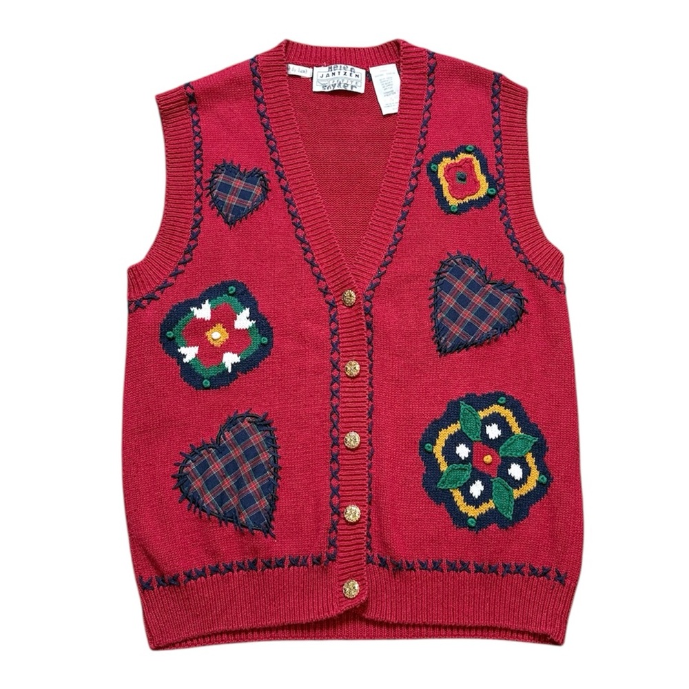 Jantzen Vintage Sweater Vest Embroidered by Hand Hearts Petite M Medium
